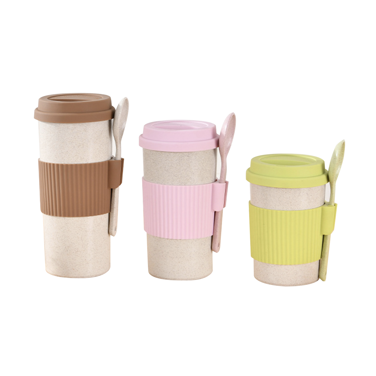 Wheat Straw Coffee Cup with Spoon (350ml / 450ml / 550ml)